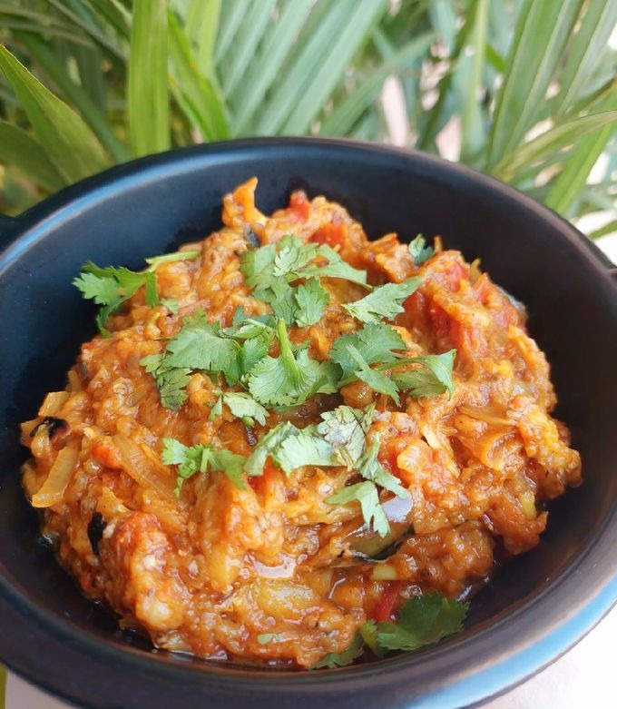 tasty baigan bharata in curry hut indian restaurant in koh, samui thailand